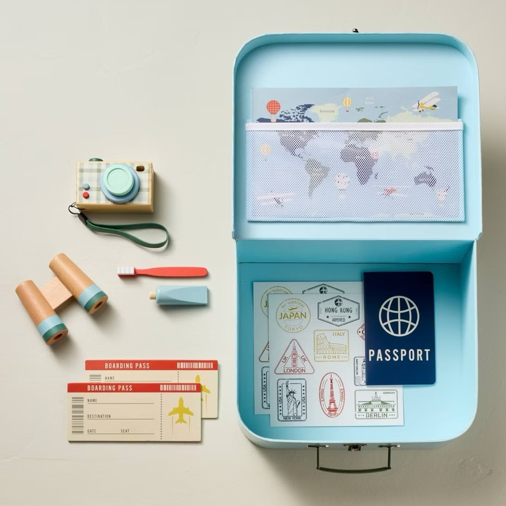 Hearth & Hand toy travel set for kids gift play suitcase & camera Montessori NWT